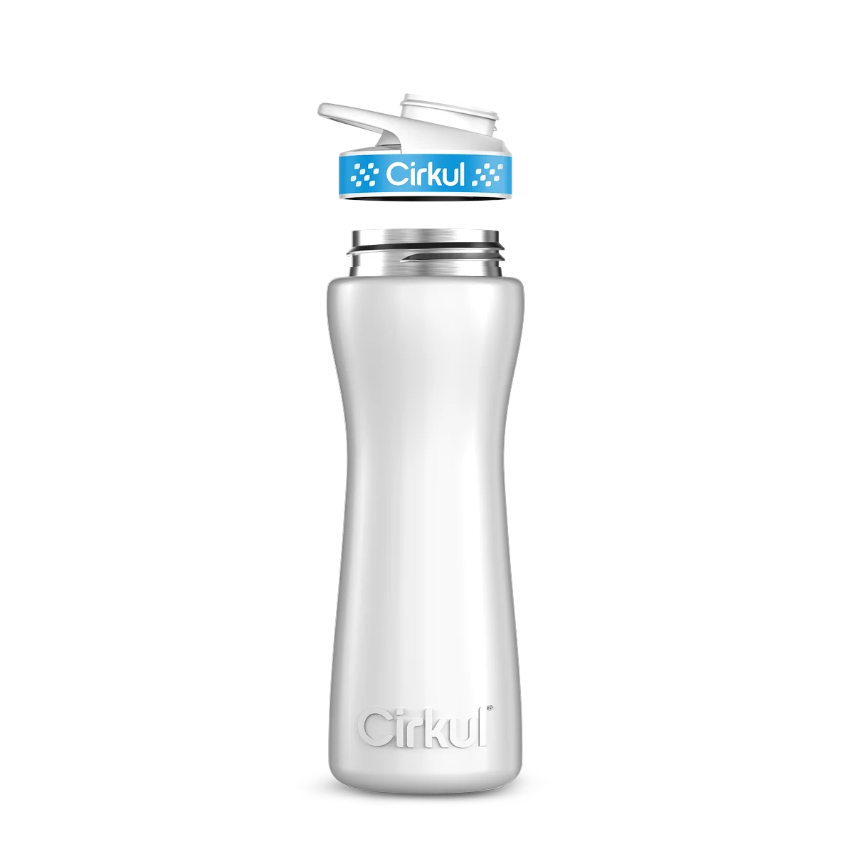 Cirkul 22oz. White Stainless Steel Bottle with Blue Comfort Grip Lid