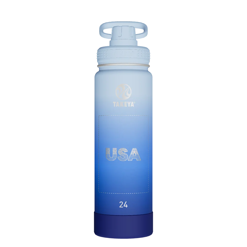 Takeya Actives Water Bottle With Spout Lid - 24oz Pacific Blue - Model 51396-TAKEYA-ACTIVES-WATER-BOTTLE-WITH-SPOUT-LID-CUSTOMIZED-99-24OZ-PACIFIC-BLUE