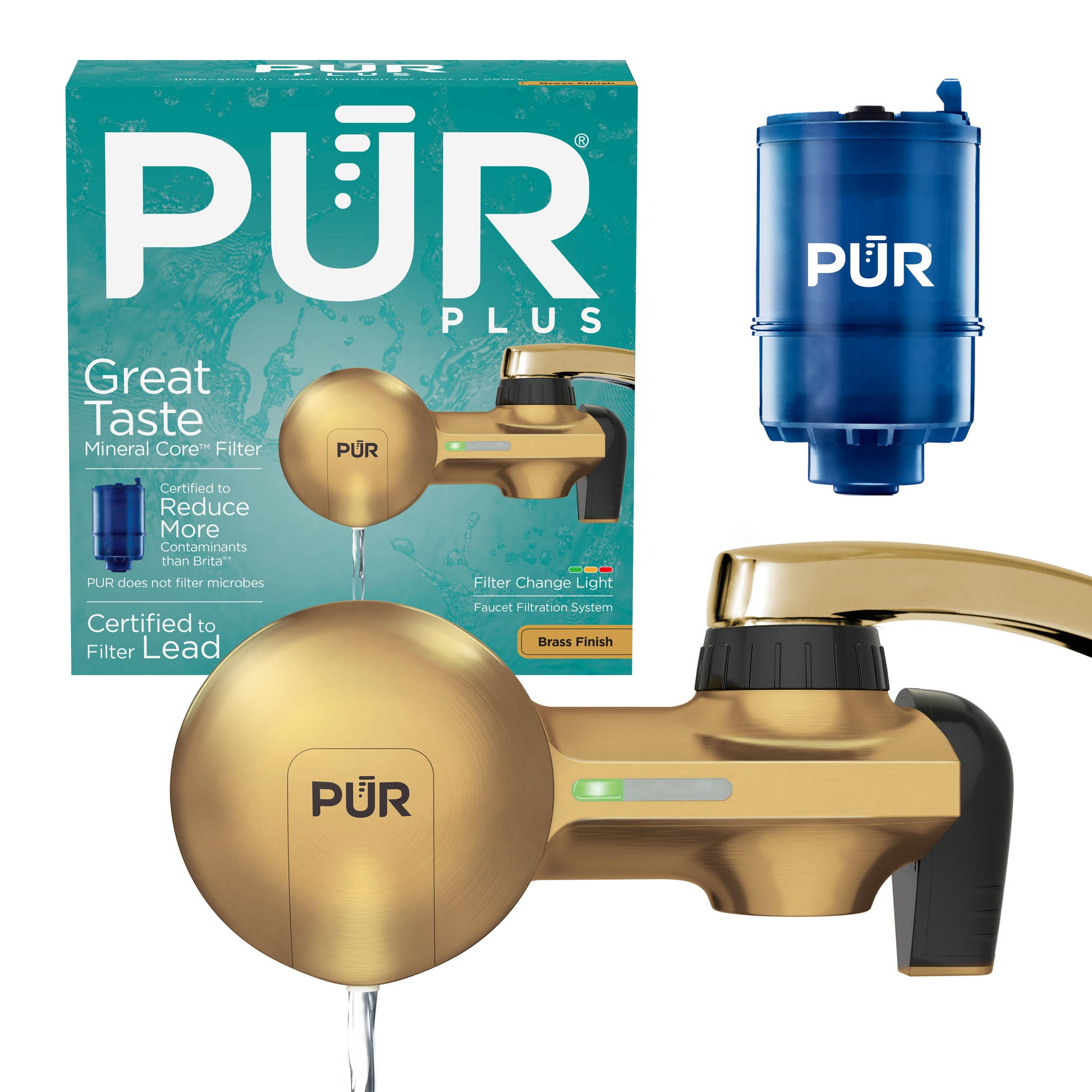 PUR PLUS faucet filtration system horizontal brass