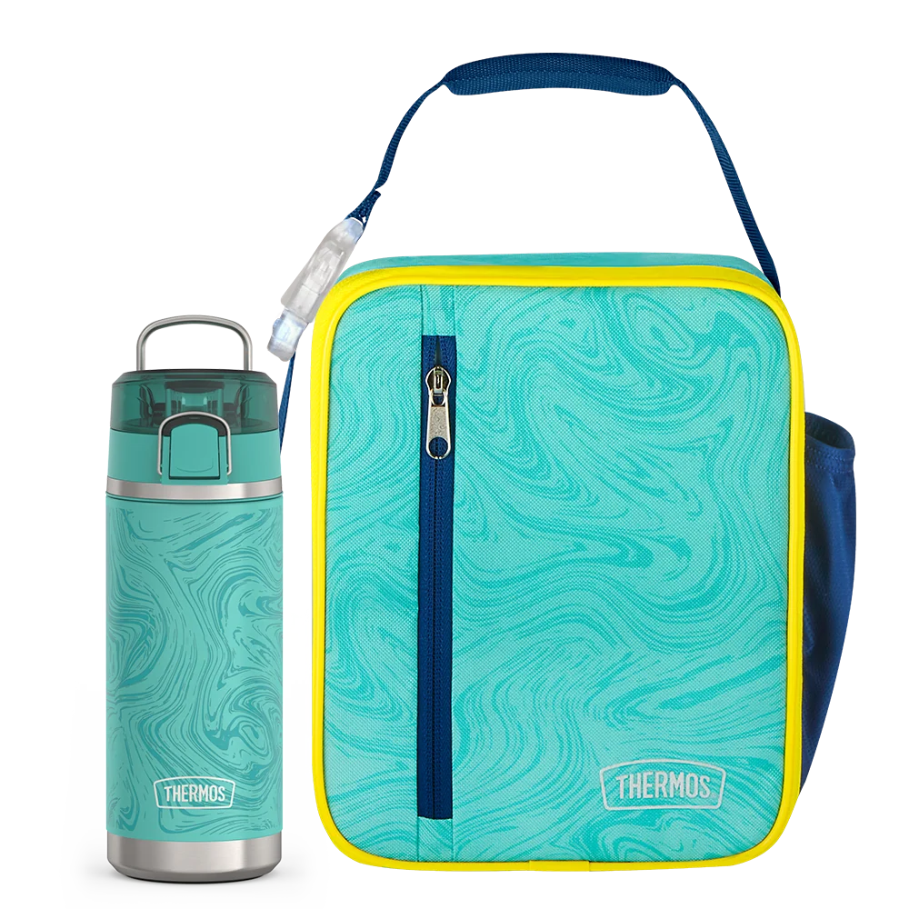 THERMOS Teal Marble Upright & 18oz Icon™ Kids Water Bottle Bundle