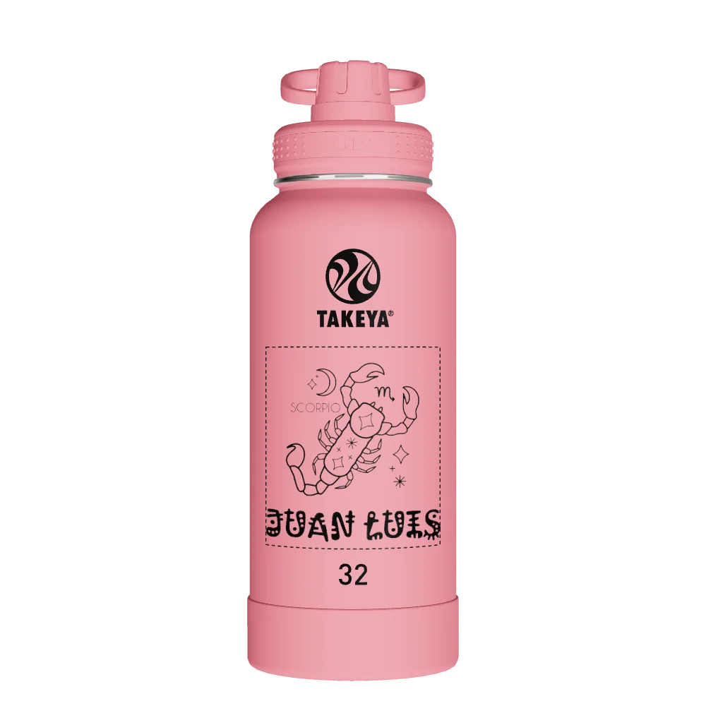 Takeya Actives Water Bottle With Spout Lid - 32oz Pink Mimosa - Model 54121-TAKEYA-ACTIVES-WATER-BOTTLE-WITH-SPOUT-LID-CUSTOMIZED-464-32OZ-PINK-MIMOSA