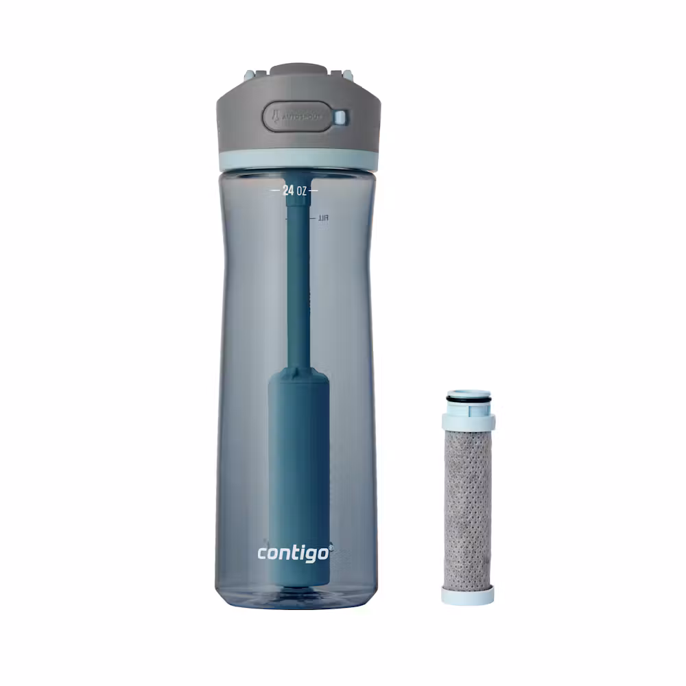 Contigo Wells Plastic Filter Water Bottle with AUTOSPOUT® Straw Lid and Replacement Filter, 24 Oz