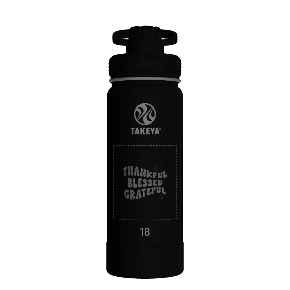 Takeya Actives Water Bottle With Spout Lid - 18oz Onyx - Model 51060-TAKEYA-ACTIVES-WATER-BOTTLE-WITH-SPOUT-LID-CUSTOMIZED-103-18OZ-ONYX