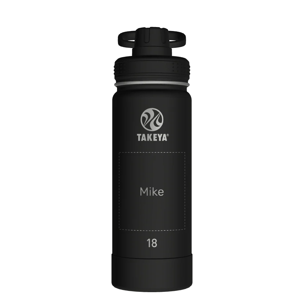 Takeya Actives Water Bottle With Spout Lid - 18oz Onyx - Model 51060-TAKEYA-ACTIVES-WATER-BOTTLE-WITH-SPOUT-LID-CUSTOMIZED-102-18OZ-ONYX